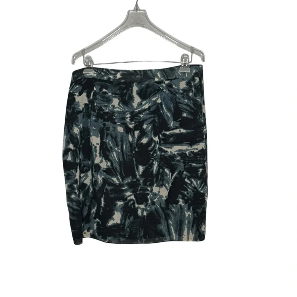 Ann Taylor Size 10 Green/Black/Cream Silk/Spandex Faux Wrap Lined Skirt w Ruffle